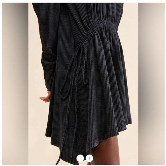 Free People Josie Thermal Dress Medium Black Waffle knit dress tunic - Picture 13 of 13